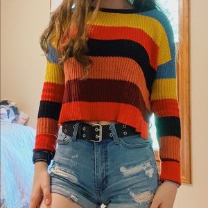 Arizona Jean Crop Crew Neck Rainbow Sweater